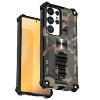 Military-grade Camouflage Folding Stand Shockproof Case For Samsung Galaxy S25 FE S24 S23 S22 S21 S20 Ultra Plus For Car Holder For Galaxy S21 FE armijos žalia spalva