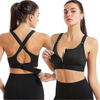 Women Front Zip Closure Fitness Supportive Sports Bra Vest Cross Back Yoga Bra Crop Top
