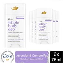 Dove Whole Body Deodorant Stick Long Lasting Fresh Lavender & Camomile 75ml, 6pk