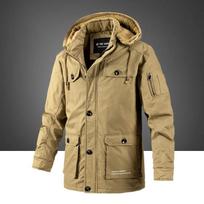 Winter Cargo Parkas Men Warm Thick Jacket Coats Fashion Casual Winter Jacket Hooded Thicken Fleece Windbreaker Coats L chaki