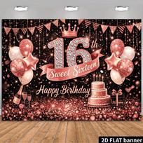 2D Glitter Sweet 16 Birthday Backdrop Photography Background 47.2x31.5inch/120*80cm