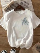 Vibrant Turtle Graphic Print T-Shirt Wounisex Crew Neck Geometric Pattern Female Short Sleeve Casual Tee For Summer S įvairiaspalvis