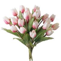 2 Bunches Artificial Tulip Bouquet - Realistic Pink & White Tulip Flowers with Green Leaves for Wedding Decor, Table Centerpieces & Home Accents 2pcs