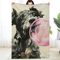 1pc Contemporary Jack Russell Terrier Blowing Bubble Gum Flannel Blanket  Heavyweight Tear-Resistant All-Season Cozy 130x150cm51x59in