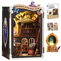 Tecnock 3D Book Nook Kit DIY Miniature House with LED Lights Bookends Adult Hobby Interior Gift DIY Wooden Model (The Secret Realm of the Magic Book)