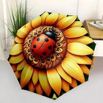 Sunflower Ladybug Mandala Wall Art PrintUmbrella with Cute Design,Portable 3-Fold Compact Umbrella for Men&Women,Valentine's Day Mother's Da