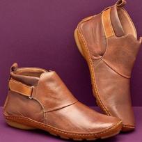 2019 Autumn/Winter Women's Retro Handmade PU Leather Velcro Flat Short Boots in Plus Size 41