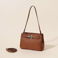 Top-layer Cowhide High-end Fashion Sheepskin Bag Retro Lock Decoration Underarm Real Leather Single Shoulder Bag Handheld Tote Bag 25x11x17cm ruda