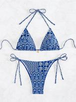 Printed Tie Side Sexy Two Piece Bikini Swimsuit Elegant Fashion For Beach Vacation S