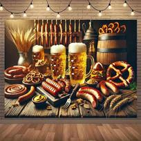2D Traditional Bavarian Food Party Backdrop with Beer Mugs Photo Banner 47.2x31.5inch/120*80cm