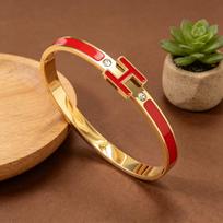 Luxurious H Letter Zircon Open Cuff Bracelet - Gold-Plated Titanium Steel with Drip Glaze Finish 18K