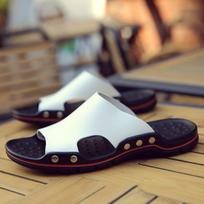 Genuine Cow Leather Couple Slippers Non-slip Soft PVC Sole Casual Home Outdoor Slippers for Men and Women Spring Summer 38