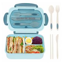 Lunch Box - Food Grade PP5 Material Bento Box, High Temperature Resistant, Keep Warm, Easy to Carry, Lunch pack box with 3 Compartments Grid and Cutle