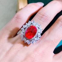 European & American Retro Style Imitation Ruby Spinel Jewelry Set: 12*16 Ring & 8*10 Stud Earrings Gold Plated Copper