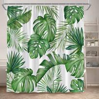 Tropical Leaves Shower Curtain Green Palm Leaf Monstera Plant Bath Curta Set Polyester Fabric Home Bathroom Decor with Hooks (as the picture,90x180cm-35x70in)