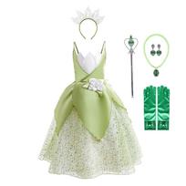 [Dressy Daisy] Toddler Girl Frog Princess Costume Cosplay Dress Set Kids Princess Magic Kiss Fancy Dress Halloween Accessories Included Size 8-10
