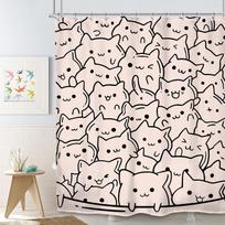 Cat Shower Curtain Kids Funny Cute Lovely Cartoon Kitten Pet Animal Climbing Door Hilarious Modern 12 Pack Hooks Polyester (as the picture,90x180cm)