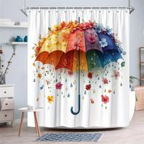 1pc Vibrant Multicolored Umbrella with Floral & Raindrop Design Shower Curtain, Whimsical Elegance, 70.86x70.86in, 12 Hooks, P (as the picture,90x180cm35x71in)
