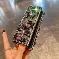 Luxury Crystal-Inlaid Black & White Leather Drop-Resistant Glasses Case for Women