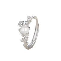Tichia Original 999 Pure Silver Chalcedony Plum Flower Couple Ring Adjustable