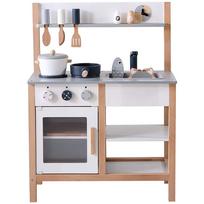 Top-Cloud Wooden Play Kitchen Set, Nordic Style, with Cooking Utensils and Dishes, Cute Storage, Kids Gift (Dark Gray)