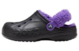 Crocs Baya Lined Fuzz Strap Clogs 'Black Purple' 20663309V 37-38