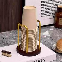 1PC Wooden Disposable Cup Holder Rack, Space Saving Countertop Storage Dispenser for Water Tea Cups with Long Stick Mug Stand