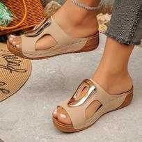 Plus Size Cross-Strap Wedge Flip-Flops with Metal Buckle - Women's Summer 2026 Collection, Lightweight and In Stock 38