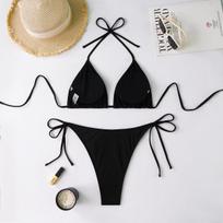 2024 Sexy Slim Backless Solid Color Two-Piece Bikini Women's Swimsuit L (50-57.5 kg)