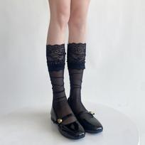 Ultra Thin Transparent Women Stockings JK Lolita Sweet Girls Sexy Lace Mesh Fishnet Stockings Knee Socks Lace Ruffle Long Socks One Size