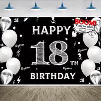 2D Happy 18th Birthday Backdrop Balloon & BOOM Design Photography Background 47.2x31.5inch/120*80cm