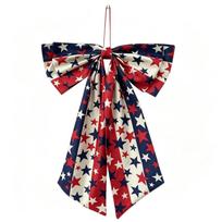 Double Sided Burlap Printed Decorative Bow for USA 250th Anniversary Celebration Star Pattern 90x60cm Festival Decoration One Size