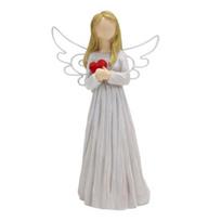 Love Heart Angel Figurine Golden Hair Wing Girl Resin Statue Sculpture Home Office Desktop Decoration Ornament Christmas Birthday Gift
