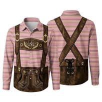 Men's Oktoberfest 3D Print Loose Fit Long Sleeve Shirt Button Down Collar Casual Vintage Style Breathable Shirt for Outdoor Events and Parties M rožinė