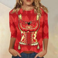Womens Casual Three Quarter Sleeve Oktoberfest Printed Round Neck Top Lightweight Stretchy Fabric Comfortable Fit XXXL raudona