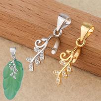 Ting Xiang Kai S925 Sterling Silver Floral Jade Clasp Pendant Holder with Emerald Stone Floral Jade Clasp - Price for One