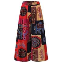 Women's Wide Leg Harem Pants Gypsy Hippie Indian Thailand Bohemian Palazzo Pants Smocked Waist Aladdin Trousers shirt 5XL raudona