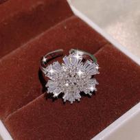 New Style  Silver Women's Jewelry Set AAAA Zircon Flower Shape Shiny Earrings Necklace Ring Bridal Set