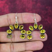 Citrine Handmade Gemstone Earrings, 925 Solid Sterling Silver Earrings Antique Jewelry, Gift For Love 1.85 Inches