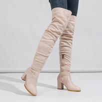 2024 New Fashion Round Toe Zip Thigh High Boot Women Autumn Winter Casual Chunky Heels Motorcycle Over The Knee Shoe Botas Mujer 35 abrikosas