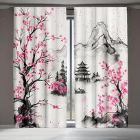 2 vnt. Japonijos vyšnių žiedų ir akvarelės rašto užuolaidos, poliesterio audinys, tinkamos miegamajam ir svetainei 53x116cm &2pc
