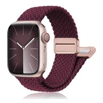 Nertas juostelė Apple Watch apyrankei 44mm 40mm 45mm 46mm 49mm 41 42 38 Magnetinė nailoninė apyrankė iWatch serijoms se 7 6 8 9 10 Ultra 2 S10-46 45 44 42 49mm vyno raudonos spalvos