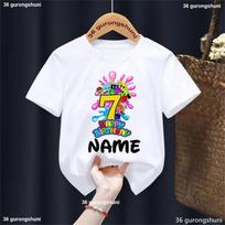 Colorful 7th Happy Birthday Game Sprunki Printed T Shirt For Girls/Boys Custom Name Birthday Party Kids Clothes Summer T-Shirt 110