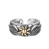 Retro Sun Wings Graffiti Ring For Men Silver Color Punk Gothic Adjustable Ring Handmade Rock Unisex  Accessories Man Gift resizable