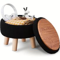 Velvet Round Ottoman with Wood Legs - Multifunctional Footrest, Stool & Table for Living Room. Space-Saving! juoda