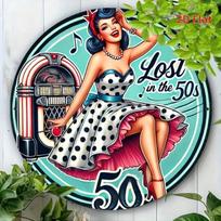 Retro 1950-ųjų Rockabilly stiliaus metalinis skardinis ženklas Sienos menas Vintažinis namų dekoras Baras Kavinė TYA37360-20x20cm įvairiaspalvis