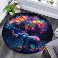 Elephant Galaxy Round Area Rug,Carpet Rug for Living Room Bedroom Sofa Playroom Decor,Non-slip Floor Mat 80cmx80cm