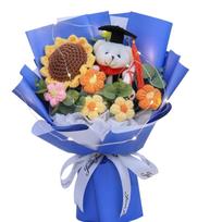 Graduation Gift Bear Knitted Bouquet Creative Adult Gift Girl Birthday Doll Graduation One Size mėlyna