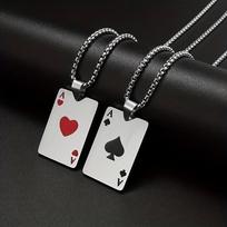 2pcs Couple's Matching Poker & Spade/Heart Card Pendants Necklace - Hypoallergenic Pendant Suitable for Valentine's Gift, Casual Attire