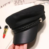 Fashion Vintage Beret Unisex PU Leather Caps Spring Autumn Sailor Hats for Women Men Black Flat Top Captain Cap Travel Cadet Hat